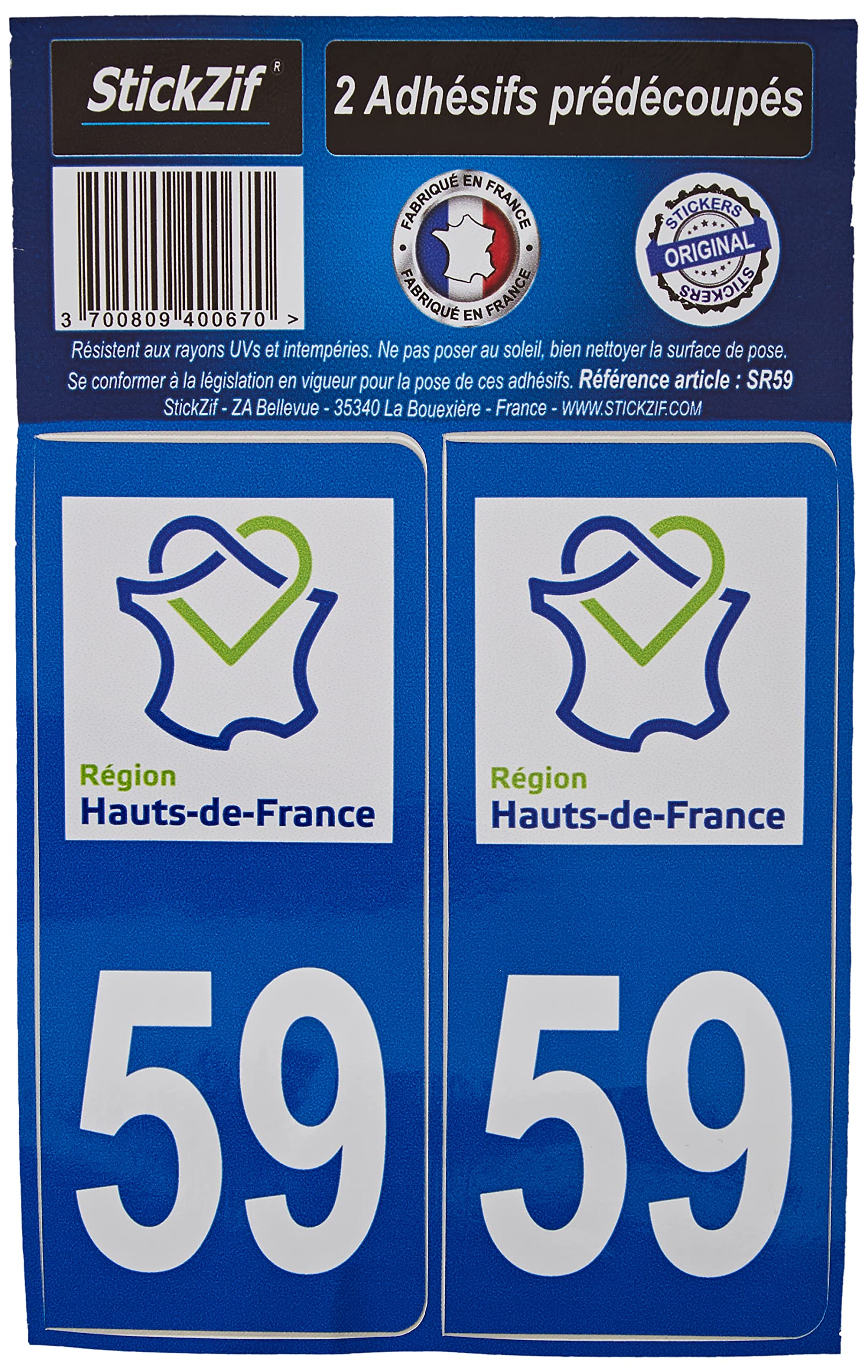 STICKZIF SR59 Self-Adhesive Plaque Department 59 Set of 2 Blue 2 x 4.5 cm
