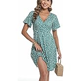 ChongBaiJia 3 Piece Womens Sundresses Summer Floral Short Sleeve Wrap V Neck A-Line Midi Casual Vacation Dresses 2025