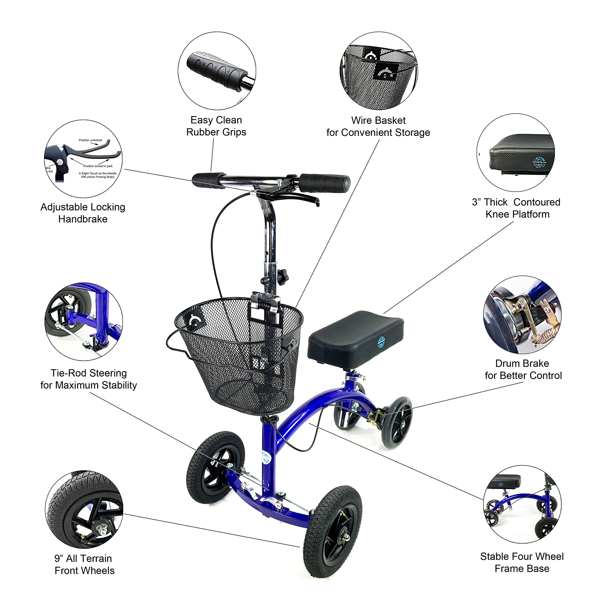 KneeRover HYBRID Knee Scooter with All Terrain Front Axle Upgrade