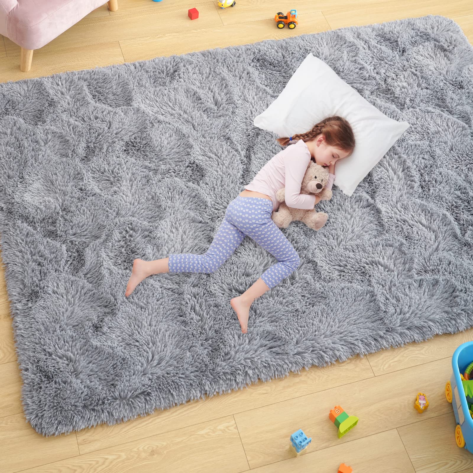 Photo 1 of Ultra Soft Grey Rugs for Bedroom 4x6 Feet, Fluffy Shag Area Rugs for Living Room, Large Comfy Furry Rug for Boys Kids Baby Room Decor, Non Slip Nursery Rug Modern Indoor Fuzzy Floor Carpet