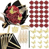 Glitter Roses Bouquet 24 Pack DIY Fake Glitter Flowers Bouquet, Everlasting Shiny Artificial Red Rose Bouquets for Grandma Wife Girlfriend Valentines Mothers Day Graduation Anniversary Birthday