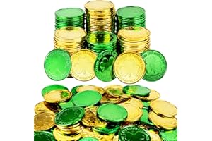 Qumenan 168 PCS St Patricks Day Coins Plastic Gold and Green St Patrick's Day Coins Decorations Party Lucky Patrick Shamrock Leprechaun Clover Favors for Irish Supplies