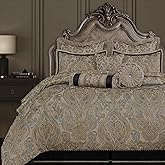 Loom and Mill 9-Piece Luxury King Size Comforter Set, European Damask Comforter Sets, Jacquard Bedding Sets with Euro Shams, Bedskirt, Filled Decorative Pillows(Taupe+Gold+Gray,King)