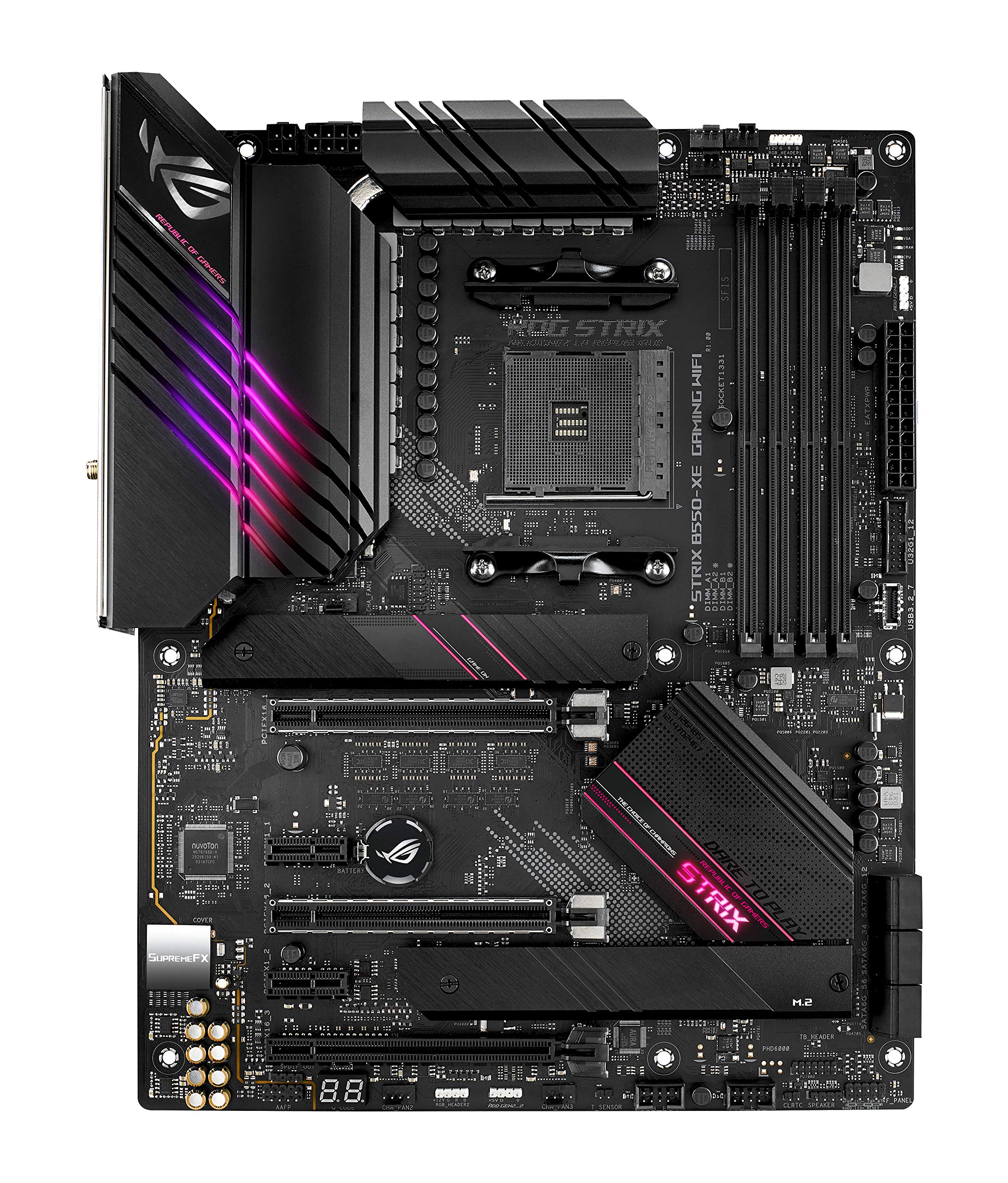 ROG Strix B550-XE Gaming AMD Ryzen AM4 ATX motherboard (PCIe 4.0, 6 M.2 slots (4 on the bundled Card), 16 power stages, Intel WiFi 6, Intel 2.5 Gb Ethernet, AI Noise-Canceling Microphone, USB Type-C)