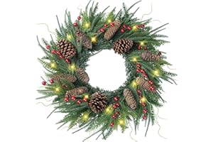 SGGVECSY 24’’ Real Touch Norfolk Pine Wreath Artificial Christmas Green Wreath for Front Door with Red Berries Pinecones Christmas Decorations for Winter Farmhouse Wall Indoor Outdoor Home Holiday Xmas Decor