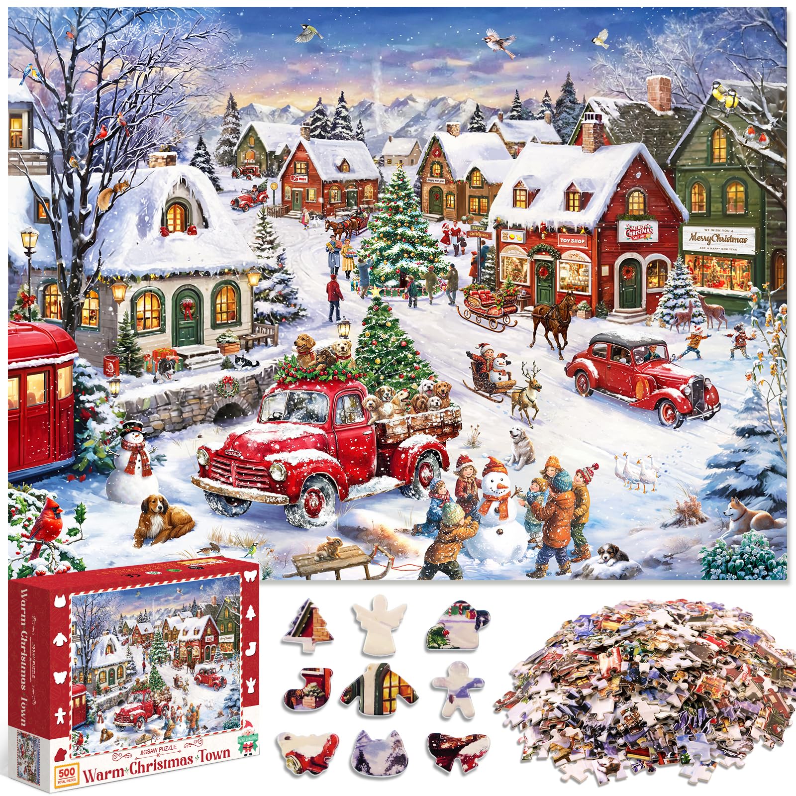 Photo 1 of 500 Piece Christmas Puzzles for Adults with Irregular Shape Puzzle Jigsaw Puzzles for Kids Ages 8-10 and Up Medium Difficulty 500 Pieces Jigsaw Puzzles Christmas Game Gifts for Men Women Boy Girl