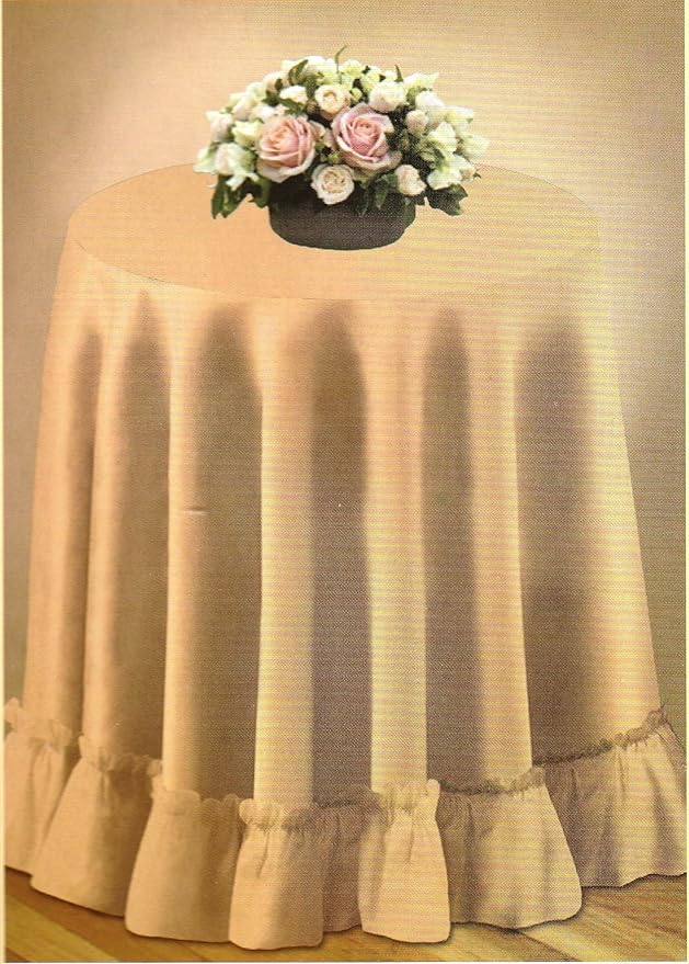 70" Round Decorator Tablecloth Fashion Solid Color Selection Woven Table Linen Ruffled Edge
