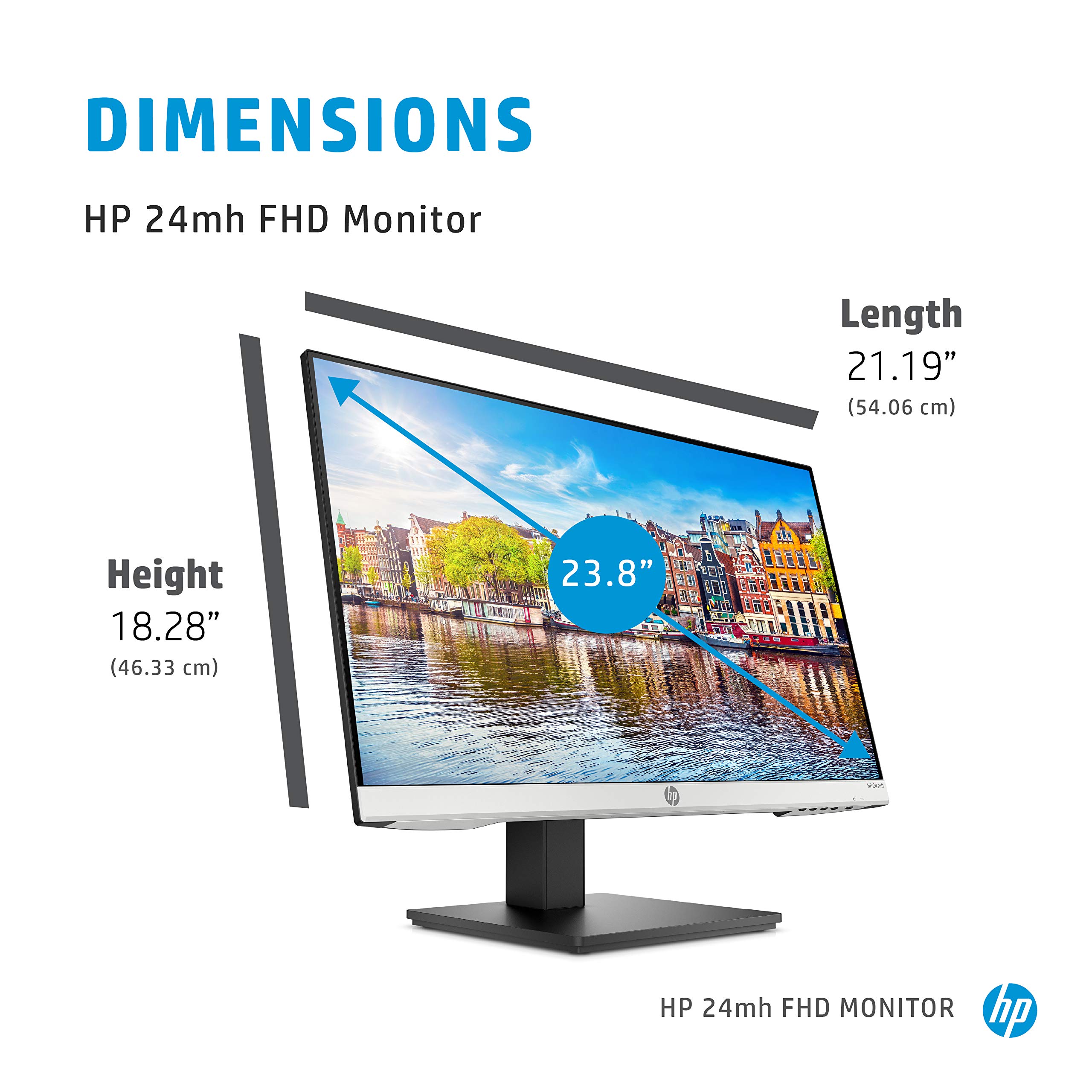 HP 24mh FHD Computer Monitor with 23.8-Inch IPS Display (1080p) - Built-In Speakers and VESA Mounting - Height/Tilt Adjustment for Ergonomic Viewing - HDMI and DisplayPort - (1D0J9AA#ABA)