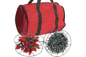 Dazzle Bright Christmas Lights Storage Bags, 3 Metal Reels to Store Holiday Christmas String Lights, Red Tear Proof Oxford Fabric Zip up Bag with Reinforced Handles
