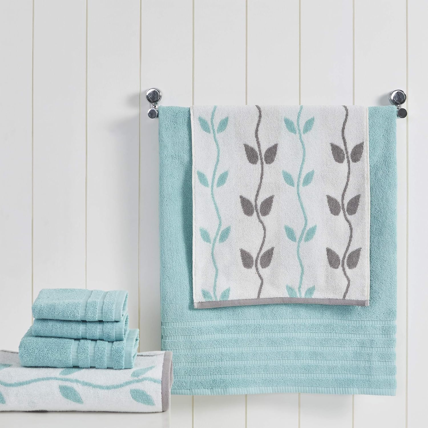 Amrapur Overseas 6-Piece Yarn Dyed Organic Vines Jacquard/Solid Ultra Soft 500GSM 100% Combed Cotton Towel Set [Grey Lavender]: Home & Kitchen