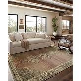 Loloi Magnolia Home Sinclair Clay/Tobacco 8'-6" x 11'-6" Area Rug | Magnolia Home by Joanna Gaines SIN-06 Machine Washable Printed Approx. 9x11 Pink Living room Dining room Bedroom, Area Rug