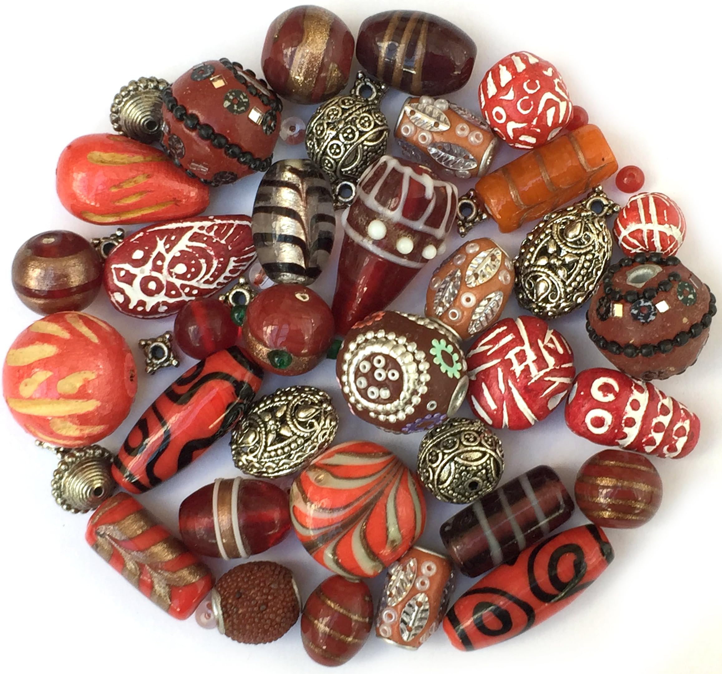 Mixed Pack of Handmade Red Jewellery Making Beads