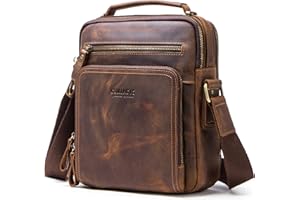 Top Grain Leather 11" Messenger Bag for Man & Woman, Multi Pockets, Fits to 8.3"/10.9" iPad for Daily/School/Business/Travel