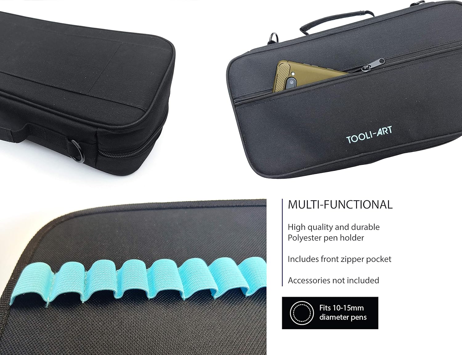 TOOLI-ART Marker & Pen Carrying Case -120 Slots, Canvas, Extra Pockets, Trolley Sleeve, Removable Shoulder Strap - Image 4