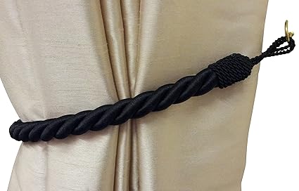 2 X Black Thick Large Rope Satin Curtain Drape Tie Backs Tiebacks