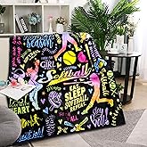 Softball Blanket Gifts for Boys Girls, Softball Lovers Throw Blanket Super Soft Lightweight Travel Bed Sofa Blankets for Sport Fans Kids Adults Player Coach, 50 x 60 Inch