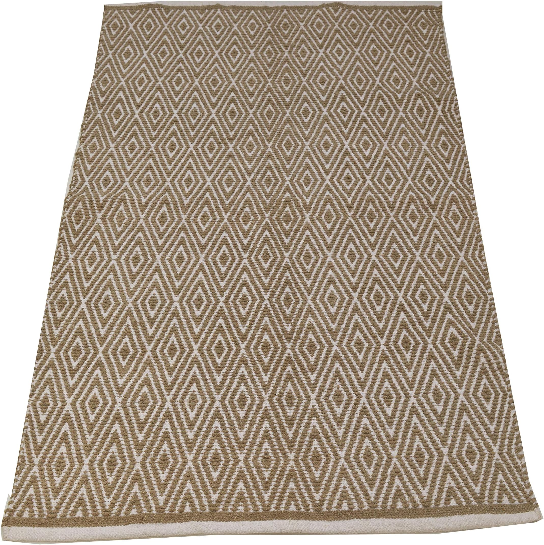 Chardin home 100% Cotton Diamond 3x5 Area Rug Fully Reversible, Machine Washable, Taupe and White