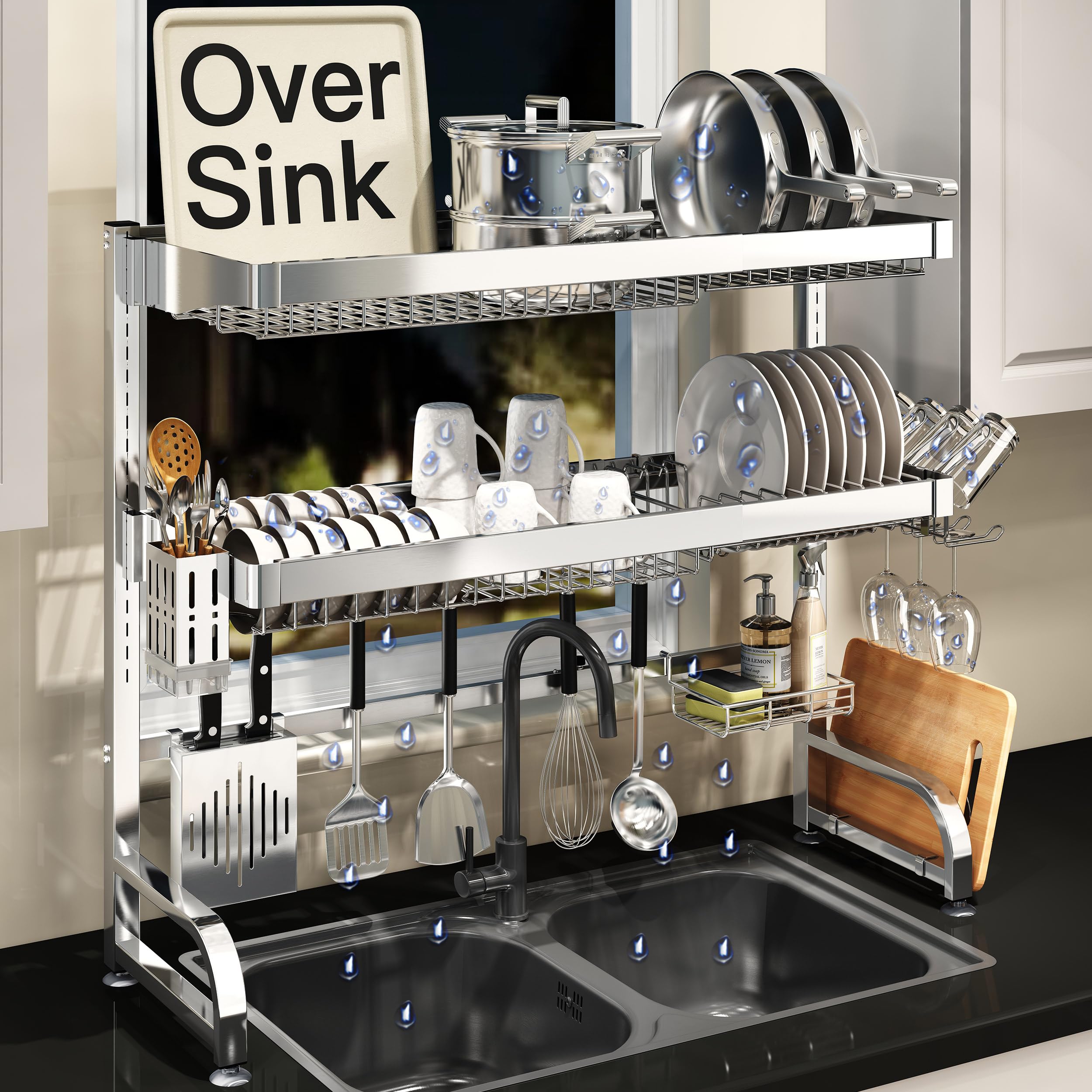 3 Tier Extra Large Stainless Steel Expandable Over The Sink Dish ...