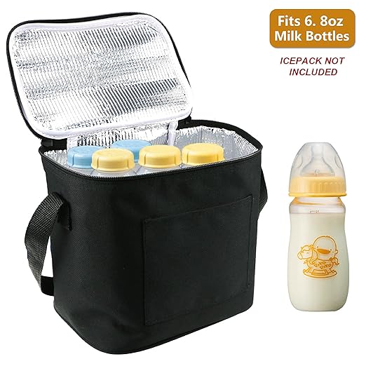Breast Milk Baby Bottle Cooler Bag, Homga Breastmilk Insulated Cooler Tote Storage w/Air Tight Lock in the Cold & Preserve Important Nutrients (Fits up to 6 Large 8Oz. Bottles) (Black)