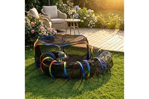 LUCKITTY Portable Cat Enclosure - 2-in-1 Outdoor Catio with Tent & Tunnel, Foldable Playpen for Indoor Cats, Includes Storage Bag for Cats & Small Animals Rainbow Color