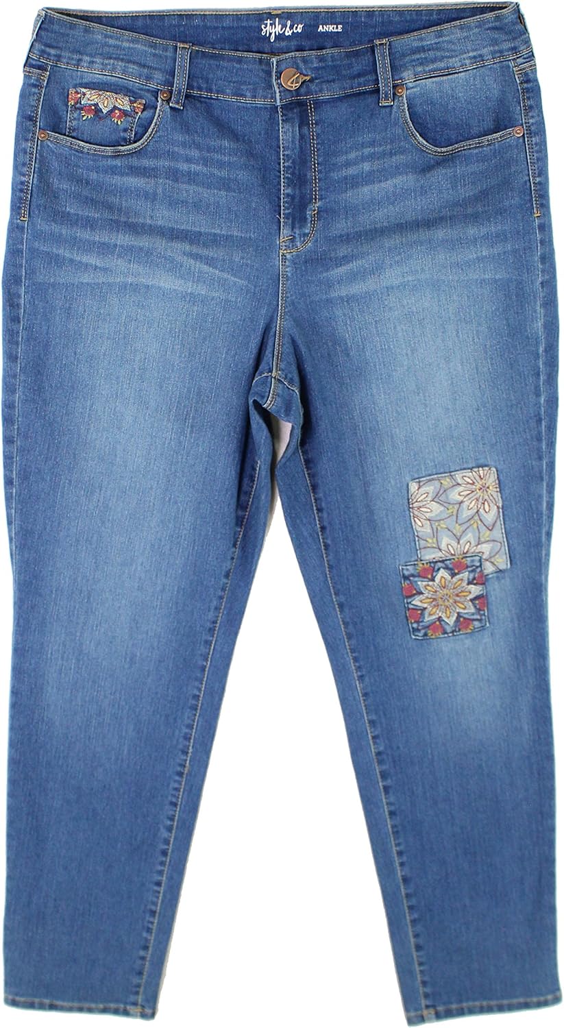 Style & Co. Womens Cross Stitch Patchwork Ankle Jeans at Amazon Women's