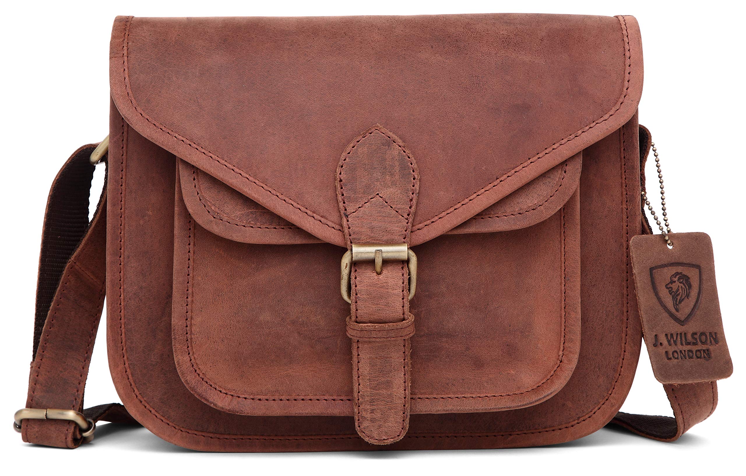 J. Wilson London Messenger Bag Women Leather Flapover 5 Litres (Distressed Reddish Brown) — image 1
