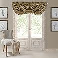 Elrene Home Fashions Antonia Floral Damask Waterfall Window Valance with Tassels, 52"x36", Antique Gold
