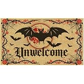 Unwelcome Halloween Doormat Gothic Bat Door Mat Outside Entrance Entry Rug | Welcome Outside Entrance Matt for Front Door, Home Porch Entryway Decor, Indoor Outdoor Use, 17x30 Inch, Non Slip, Low Pile