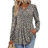 WIHOLL Womens Tops Long Sleeve Fall Shirts Babydoll Peplum Tops for Women V Neck Tunic Dressy Casual Blouses