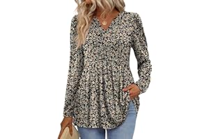 WIHOLL Womens Tops Long Sleeve Fall Shirts Babydoll Peplum Tops for Women V Neck Tunic Dressy Casual Blouses