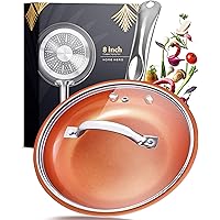 Copper Pan 8 Inch Copper Frying Pan With Lid - Nonstick Frying Pans Ceramic Pan Nonstick Pan Non Stick Pan Copper Pans…