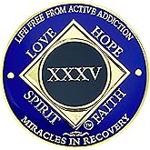 Simply Minimal NA 35 Year Medallion, Narcotics Anonymous Coin, Gold Color Plated Recovery Token