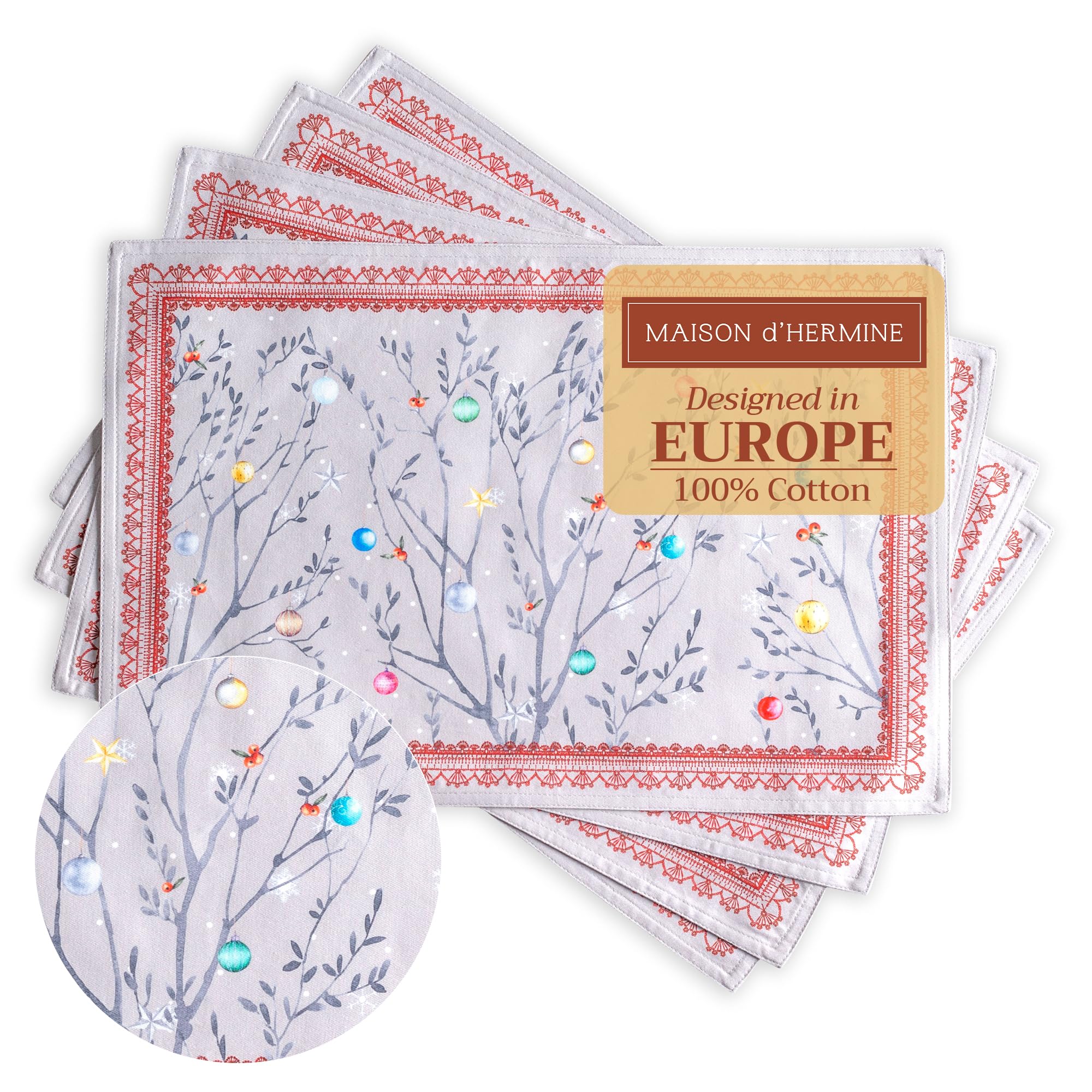 Maison d' Hermine Fairy Christmas 100% Cotton Placemats Set of 4 for Dining Table, Kitchen, Wedding, Daily Use, Dinners, Thanksgiving Parties, Christmas (33cm x 48cm) — image 1