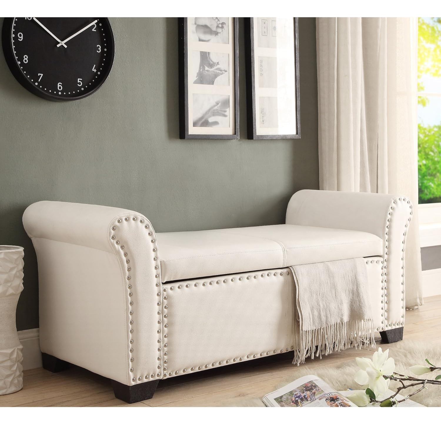 Best white armed storage ottoman bench