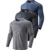 3 Pack: Men's Dry Fit Long Sleeve T Shirts, Lightweight Athletic Performance Tops with Thumb Holes Hiking