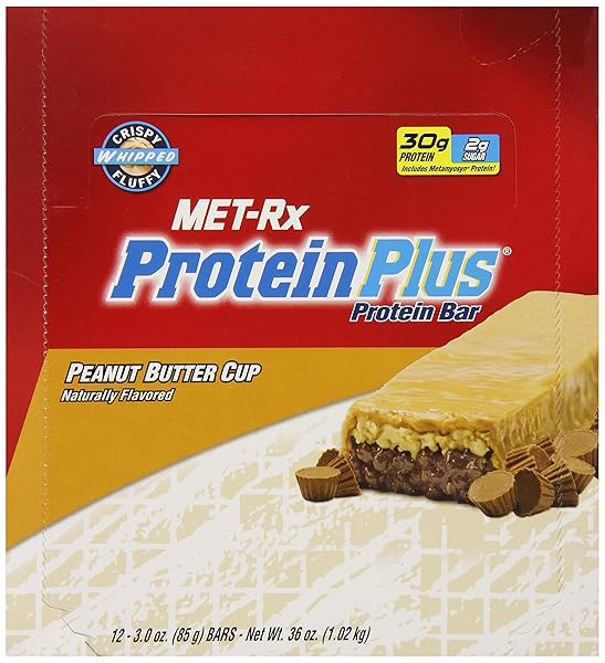MET-RX PROTEIN PLUS BAR, GREAT AS HEALTHY MEAL REPLACEMENT, SNACK, AND HELP SUPPORT ENERGY, GLUTEN FREE, PEANUT BUTTER CUP, WITH VITAMIN A, VITAMIN C, AND ZINC TO SUPPORT IMMUNE HEALTH, 85 G,9 COUNT
