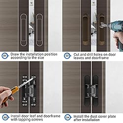 Upgraded Invisible Door Hinges 2 Black-6 inch 3 Way