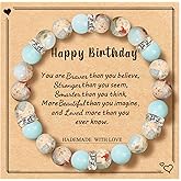 CHICING 20th 30th 40th 50th 60th 70th Birthday Gifts for Women Teen Girls,Natural Stone Bracelet With Writable Greeting Cards for Friends Mom Sister Grandma Daughter Wife