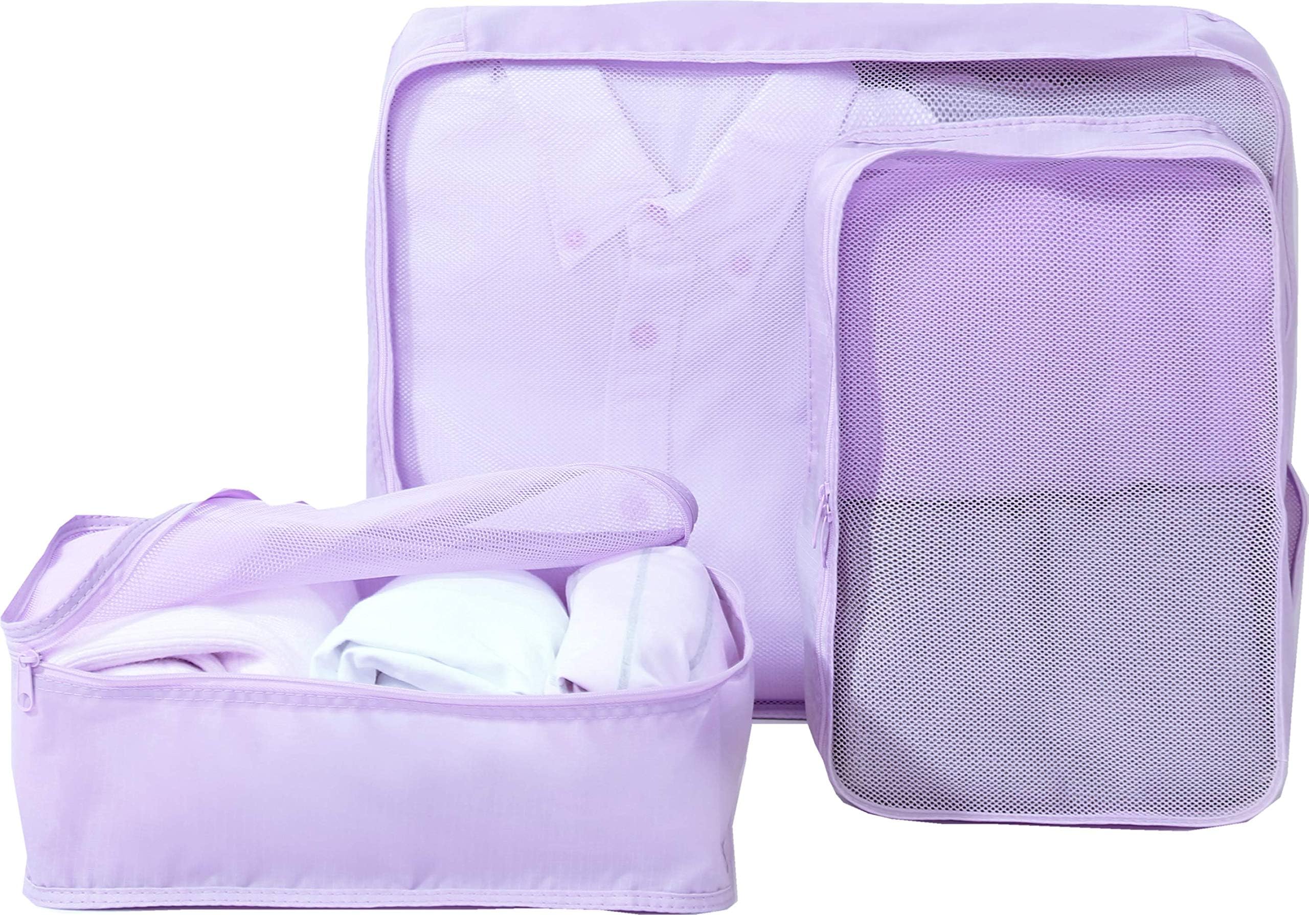 Packing Cubes 3set-TZbonjourney Packing Organizers Large*1 +Medium*2 Packing Bags Combination (Purple)