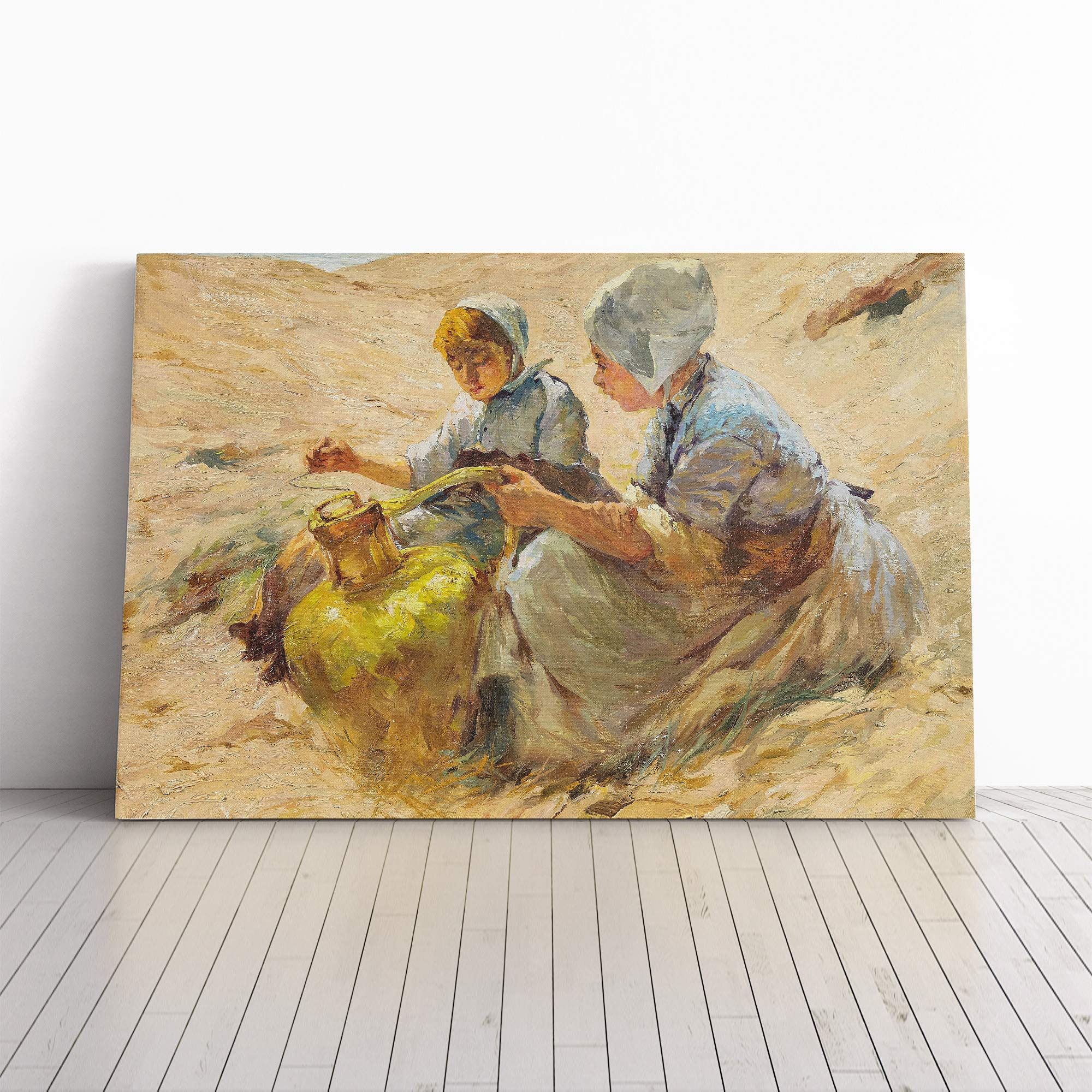 Hans von Bartels Girls in The Sand Dunes Canvas Print | Gallery Wrapped 30mm Frame Wall Art | 20x14 inches | Ready to Hang | Modern Picture | Living Room Bedroom Lounge Office