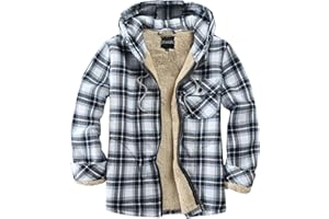 Elesuit Men's Full Zip Fleece Flannel Jackets Shirt Plaid Cotton Hoodies Soft Warm Coat for Men with Hood