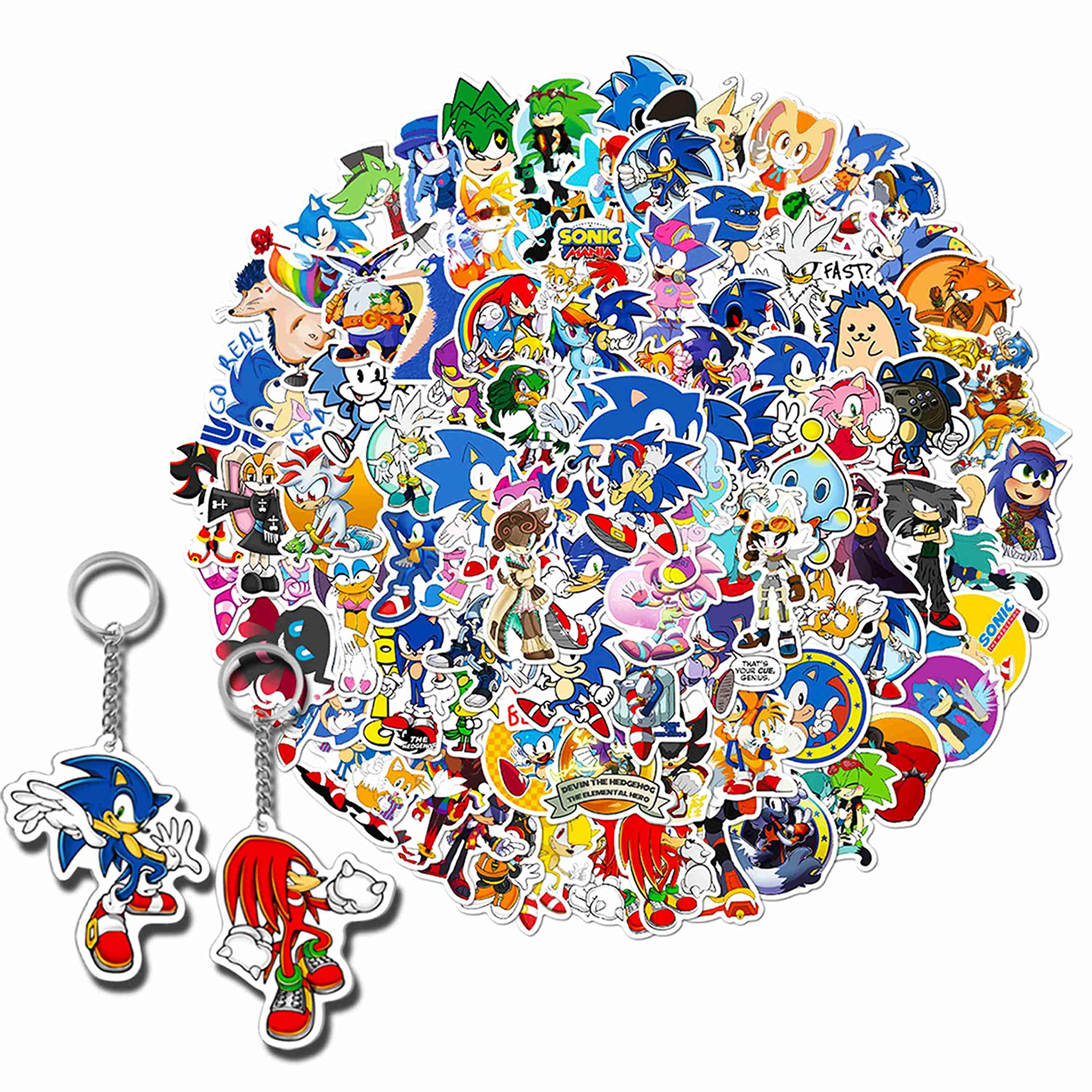 GTOTd Cute Cartoon Animal Hedgehog Stickers 100Pcs(with Decor Keychain).Cartoon Merch Hedgehog Stickers Decor Key Ring Gifts Teen Water Bottles Skateboard Guitar Phone Party