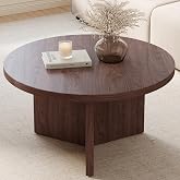 Round Coffee Table, 31.5" Mid Century Modern Center Tables for Living Room | Realistic Walnut Wood Grain, Stable Triangle Base, Thick Tabletop, Smooth Rounded Edges, Easy Assembly, Circle Accent Table