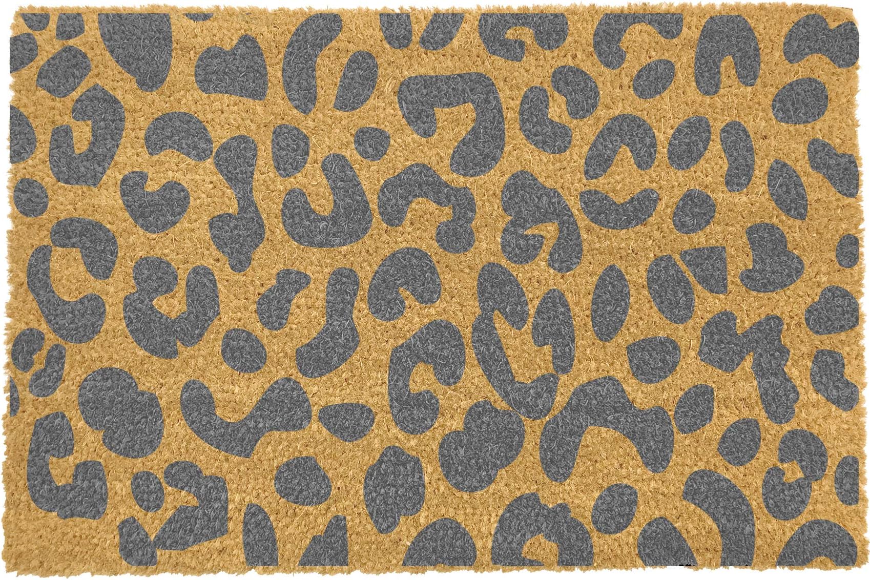 Leopard Print Grey Door Mat Natural Coir Entrance Rug Shoes - Non-Slip Backing - 60 x 40cm