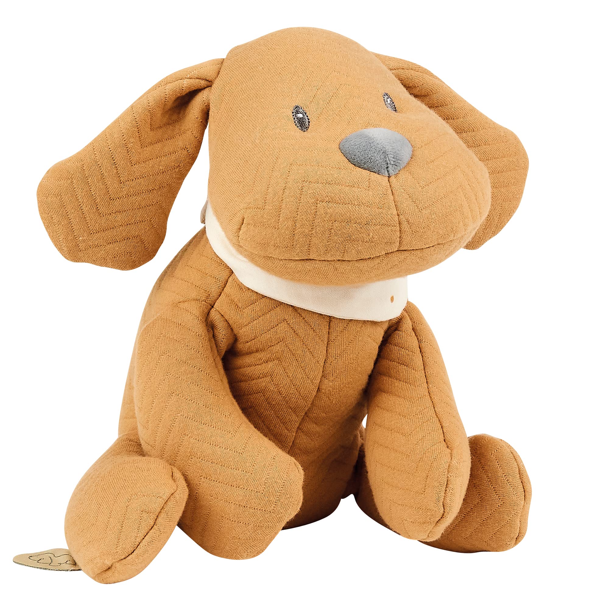 Nattou Plush Soft Toy, Stuffed Animal, Cuddly Companion, Promotes Motor Skills, Machine Washable, Extra Soft Cotton/Polyester, PETA-Approved Vegan, Jacquard, Charlie Dog, Caramel, 30 cm