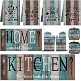 Nesphy Kitchen Decor and Accessories Set of 10, Turquoise Teal | 4 Dish Towels Kitchen Rugs 2 Oven Mitts 2 Pot Holders, Home Decor for Cooking Baking BBQ Gifts Women Mom Housewarming