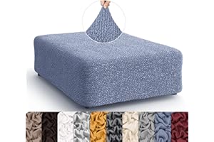 PAULATO BY GA.I.CO. Big Ottoman Cover Stool Cover Pouf Slipcover - Soft Polyester Fabric Slipcover - 1-Piece Form Fit Stretch Furniture Protector - Microfibra Collection - Blue (Ottoman)
