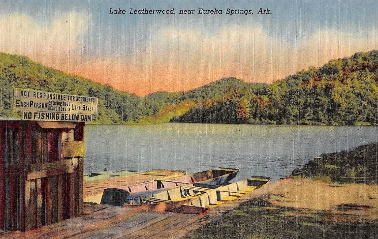 Eureka Springs Area Arkansas Lake Leatherwood Scene Antique Postcard V21634