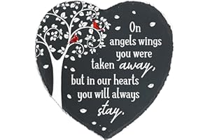 MYFIHU Memorial Slate Stone Sympathy Gifts for Loss of Loved One, Memorial Gifts for Passed Loved Ones, Baby Memorial Cardinal Heart Memorial Garden Slate Stone TNA7