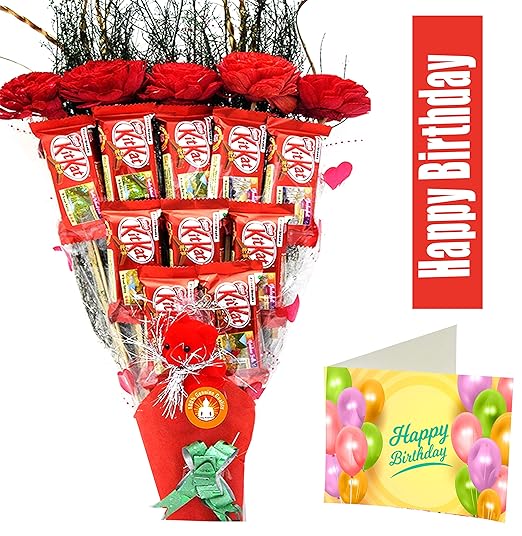 Holy Krishnas Bouquet of Happpy Birthday Nestle Kitkat Chocolate Pack of (10) with Soft Toy &